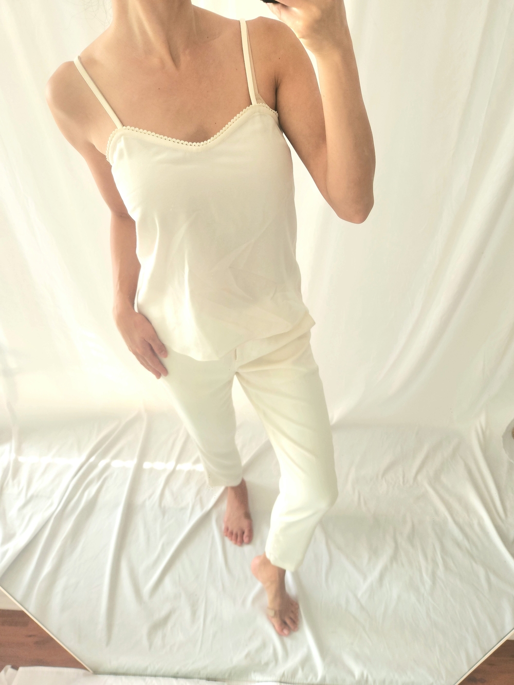 Nili Lotan Cream Lace-Trim Silk Camisole